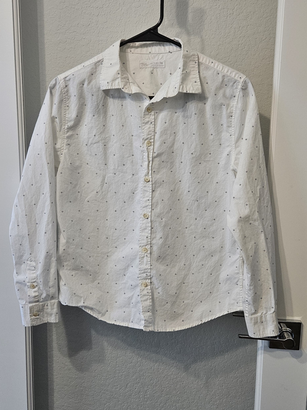 Boys' ZARA Button-Down Shirt – White with Geometric Print